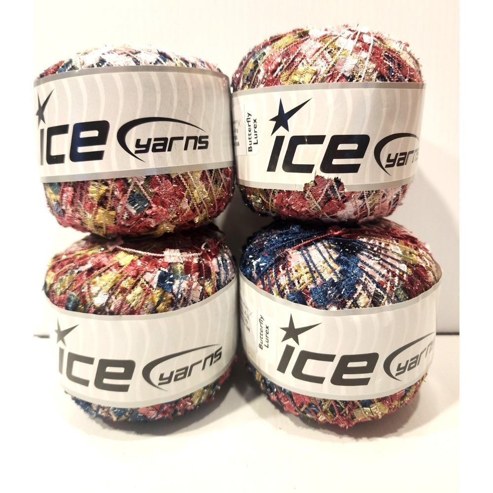 Ice Trellis Ladder Ribbon Yarn Butterfly Lurex‎ blue rose pink tan - (4)  New